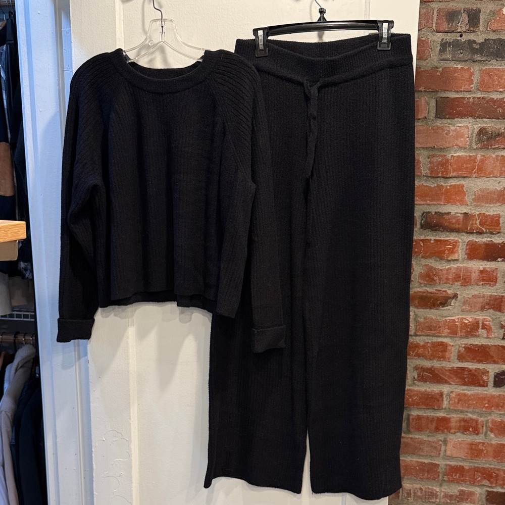 Spiritual Gangster Black Wide Leg Knit Set